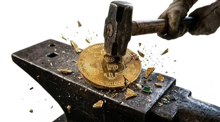 Minh họa bảo mật Bitcoin bị máy tính lượng tử bẻ gãy.