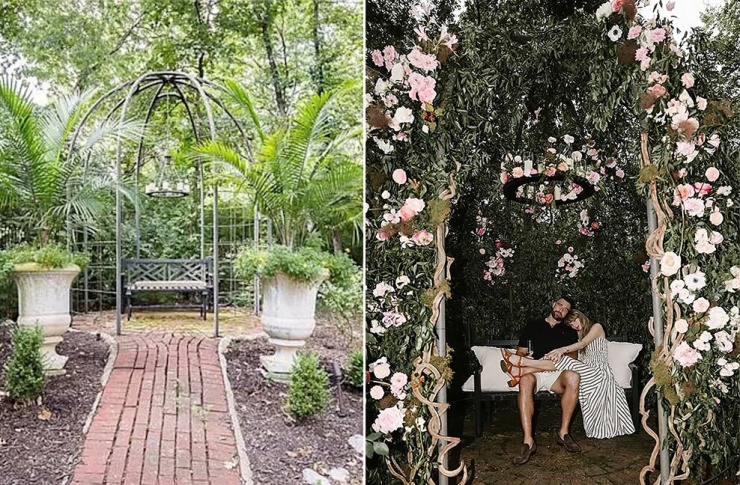Travis Kelce biến góc thư giãn trong khu vườn thành nơi cầu hôn thơ mộng vào hè năm ngoái. Ảnh: Instagram