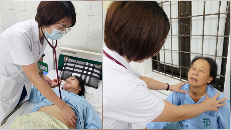 Bác sĩ Nguyễn Thu Huyền thăm khám cho 2 người bệnh. Ảnh BVCC