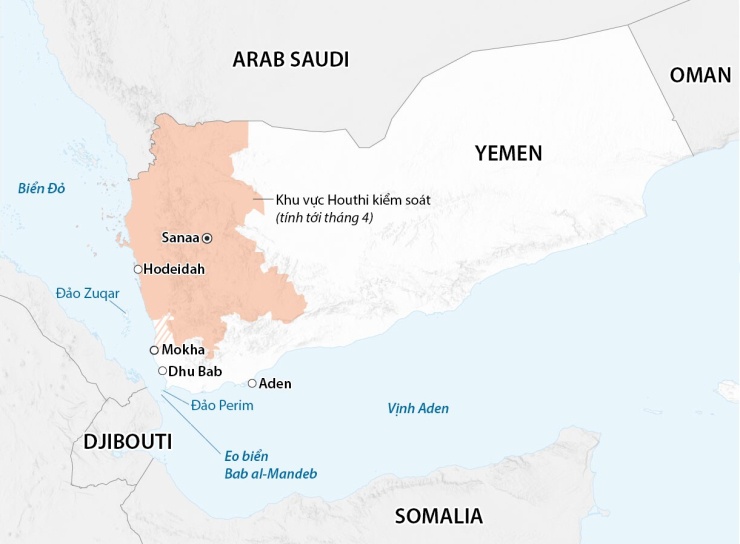 Khu vực Houthi kiểm soát tính đến tháng 4. Đồ họa: CNN