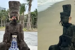 Pho tượng người đàn ông tai to trôi dạt vào bãi biển Cửa Lò
