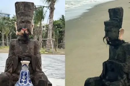 Pho tượng người đàn ông tai to trôi dạt vào bãi biển Cửa Lò