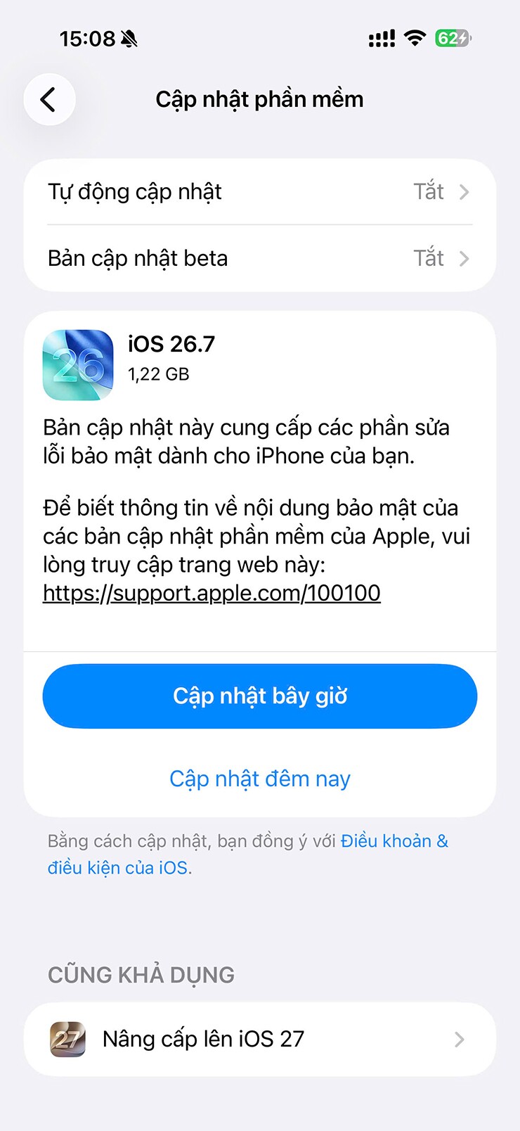 Người dùng có thể lựa chọn nâng cấp lên iOS 26.7 trong thời gian chờ đợi iOS 27 thực sự hoàn thiện.