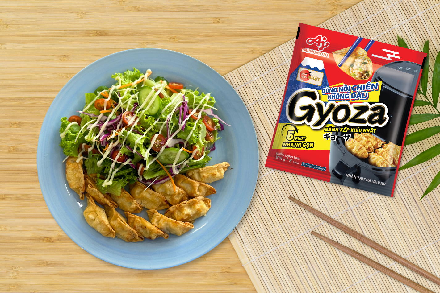 Bánh xếp kiểu Nhật Gyoza nhân thịt Gà và Rau dùng cho nồi chiên không dầu.