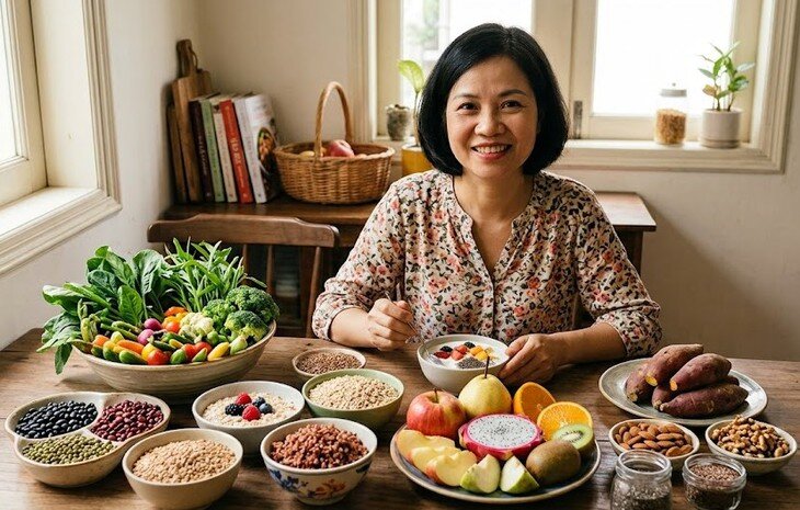 Những thực phẩm giàu chất xơ, hỗ trợ giảm mỡ bụng, tốt cho tuổi trung niên. Ảnh minh họa AI.