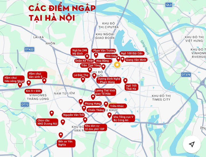 Danh sách các điểm ngập úng ở Hà Nội ngày 17/9. (Đồ hoạ: Nhật Anh)