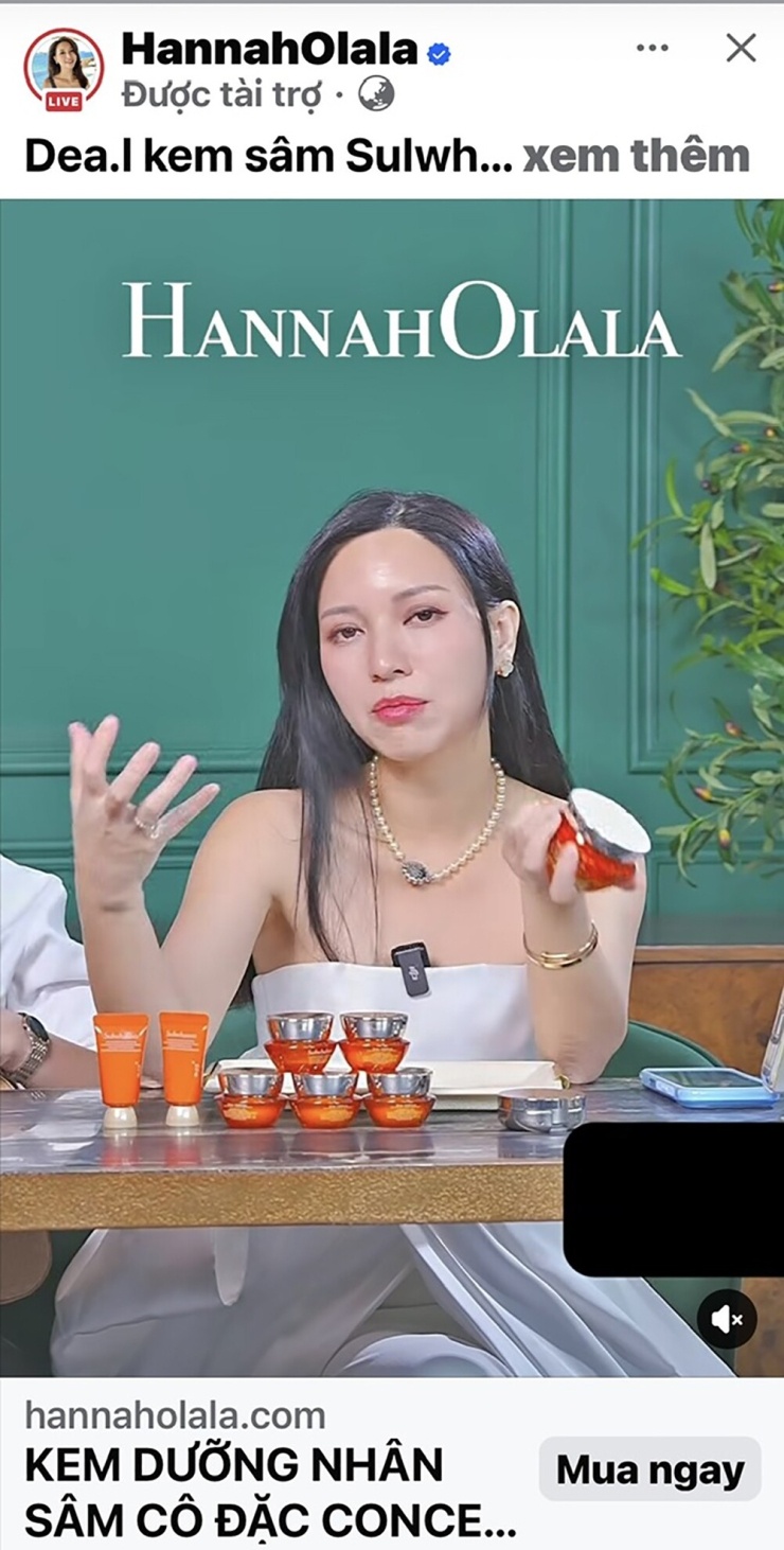 Bà Hannah Nguyen đang quảng cáo sản phẩm Kem Dưỡng nhân sâm.