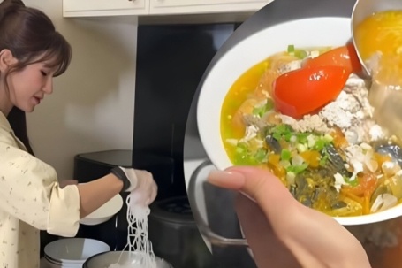 Diệp Lâm Anh nấu bún ốc Hà Nội đãi bạn trai