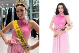 Thiết kế áo dài gây chú ý của người đẹp lai Việt - Anh khi vừa đặt chân đến Thái Lan