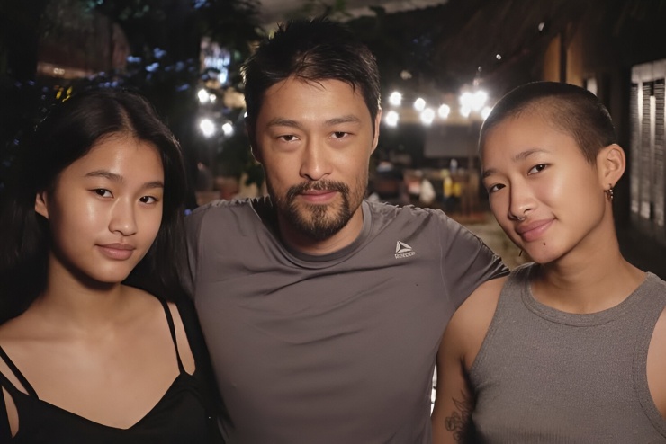 Johnny Trí Nguyễn bên hai con lúc tuổi teen.