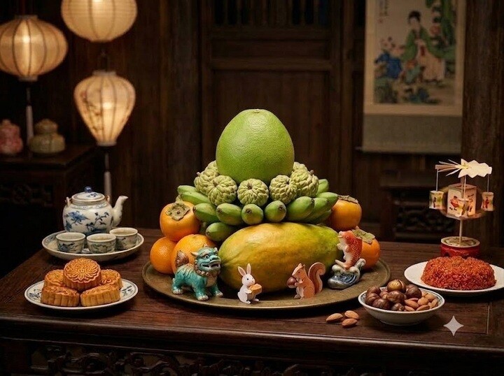 Mâm cỗ trung thu thường có sự xuất hiện của quả bưởi.