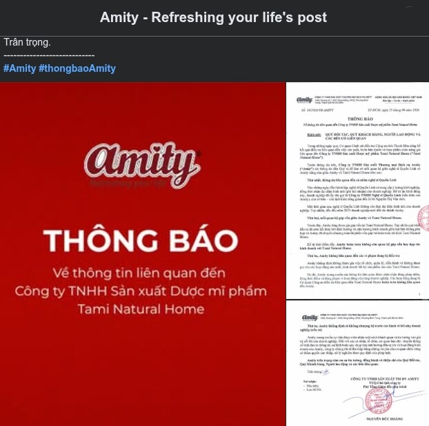 Thông báo chính thức từ Amity (tiền thân là Công ty TNHH Nghệ sĩ Quyền Linh)