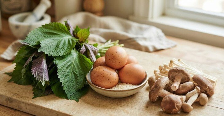 Kết hợp tía tô với trứng và rau củ qua cách chế biến phù hợp giúp tạo món ăn cân bằng, tốt cho sức khỏe tim mạch.