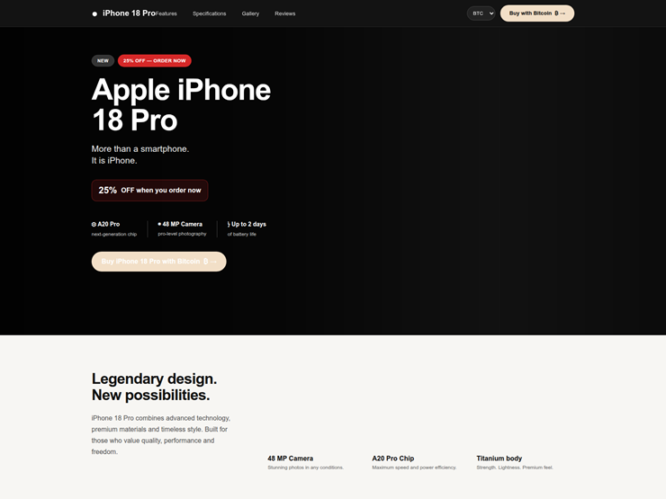 Giao diện trang web quảng bá ưu đãi giả mạo khi mua iPhone 18.