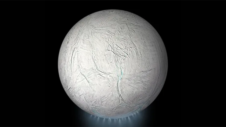 Những cột vật chất chứa nước liên tục phun ra không gian từ Enceladus. Ảnh: NASA/JPL-Caltech