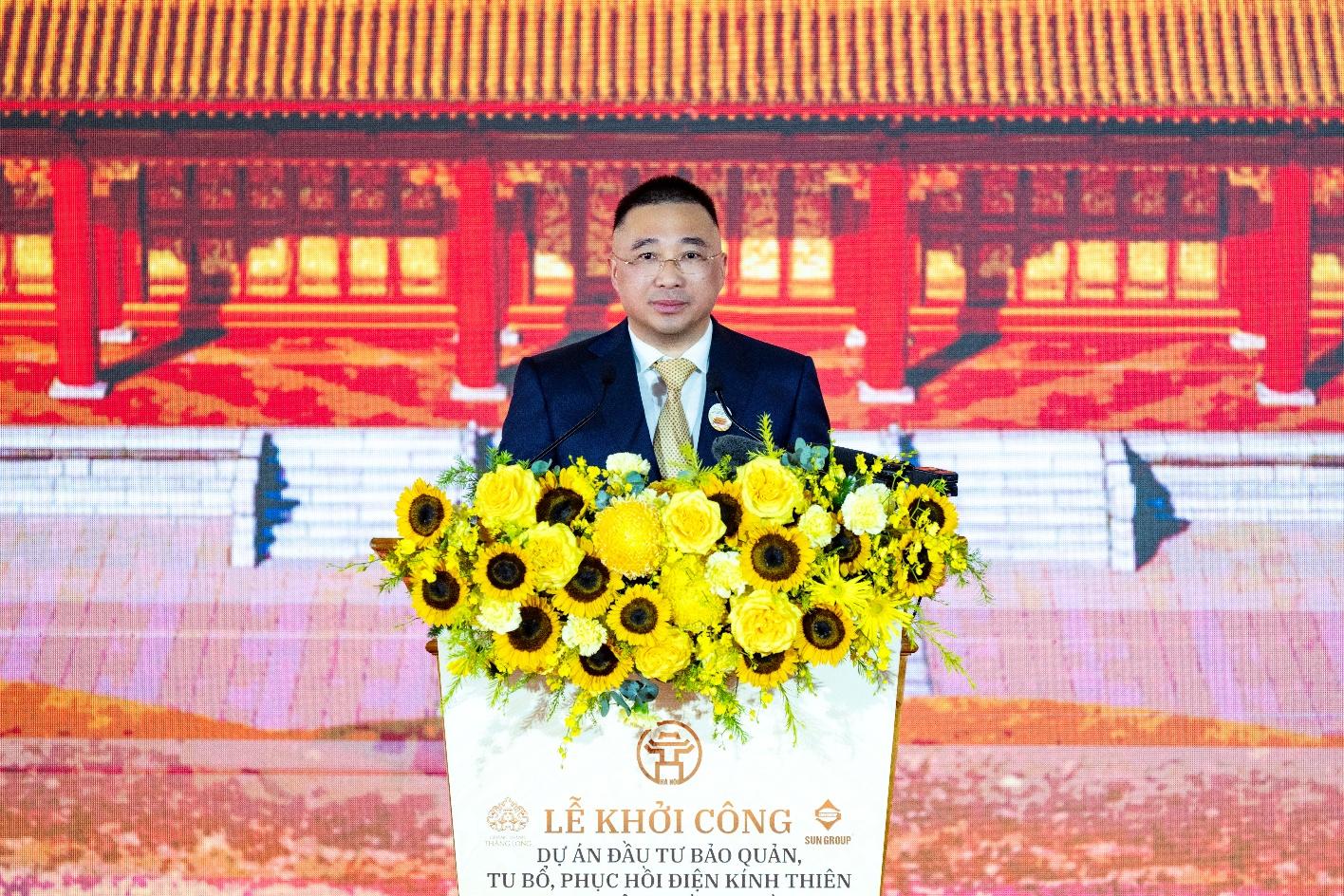 Ông Trần Minh Sơn - Thành viên Hội đồng sáng lập, Phó Chủ tịch Thường trực Hội đồng quản trị Tập đoàn Sun Group chia sẻ tại lễ khởi công