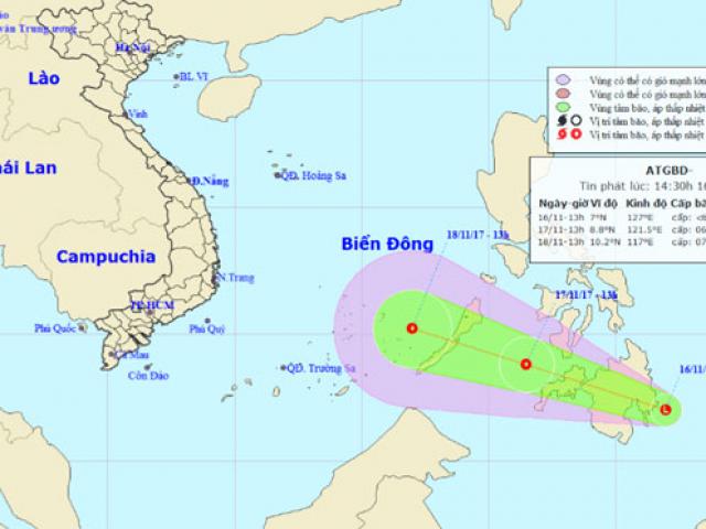Vùng áp thấp đang mạnh dần lên sắp đi vào Biển Đông