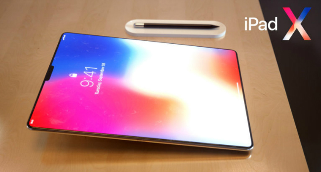 Nhưng lớn hơn, và có những đường nét mang âm hưởng của siêu phẩm điện thoại iPhone X. Điển hình như bộ phận ở đỉnh của iPad X là hệ thống camera TrueDepth và nhận diện khuôn mặt Face ID. Bút cảm biến Apple Pencil &#40;X&#41; giờ cũng đẹp hơn.