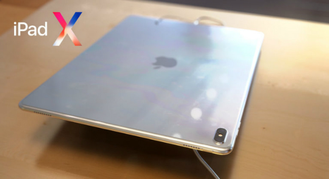 Có tất cả 4 loa được tích hợp ở định và cạnh dưới của máy tính bảng iPad X. Trong khi khung máy tính bảng mới dường như được làm bằng thép không gỉ. Camera phía sau lưng cũng nhô ra, rất lớn so với một chiếc máy tính bảng. Đây cũng có thể là loại camera kép.
