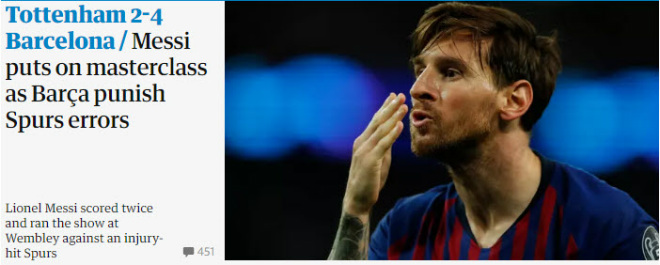 Barca đả bại Tottenham: Báo Anh bái phục &#34;Người ngoài hành tinh&#34; Messi - 1