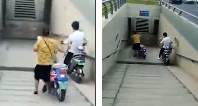 Cái kết cực thốn khi phụ nữ dắt xe điện xuống cầu thang - 3