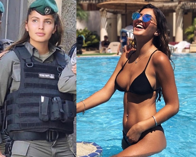 Cô nàng tên Lior Mizrahi khi mặc quân phục và khi mặc đồ bơi là hai hình ảnh hoàn toàn đối lập.