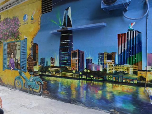 Du lịch - Bức tường xấu xí giữa phố Sài Gòn thành tranh 3D nghệ thuật