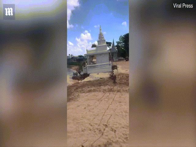 Video: Chùa Phật giáo chìm dần xuống sông ở Campuchia