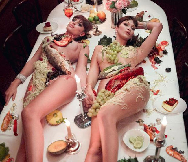 Bella Hadid từng gây sốc với bộ ảnh nude làm mẫu sushi.