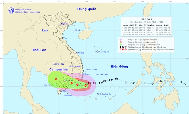 Bão số 9 hướng về phía Nam, dự báo đổ bộ Ninh Thuận đến Bến Tre - 1