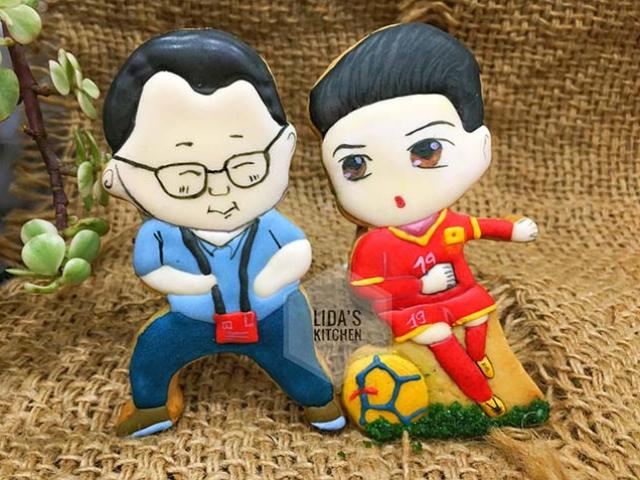 Ẩm thực - Cặp bánh quy hình HLV Park Hang-seo, Quang Hải và lời chúc ĐT Việt Nam vô địch AFF Cup 2018