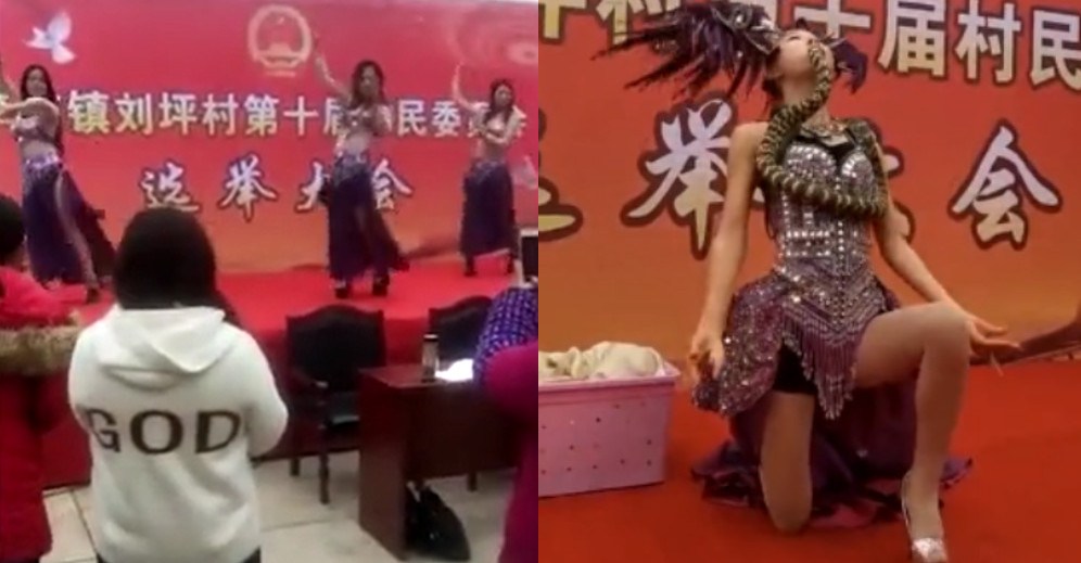 Choáng với màn múa bụng, múa rắn trong bầu cử ở làng Trung Quốc - 1