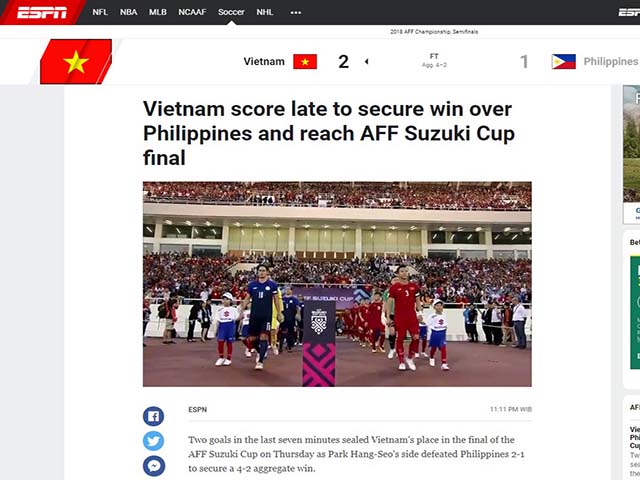 Bóng đá - Việt Nam vào chung kết AFF Cup: Báo Anh khen ngợi bản lĩnh thầy trò Park Hang Seo