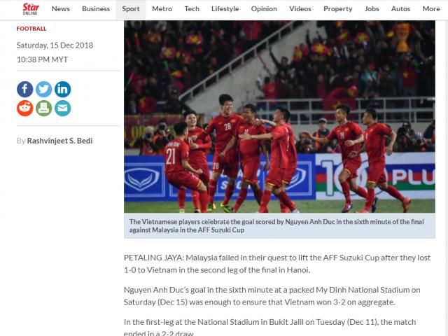 Báo Malaysia khen ĐT Việt Nam thủ hay, xứng đáng vô địch AFF Cup 2018