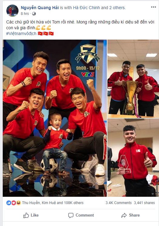 Quang Hải nhắn nhủ bé 4 tuổi bị ung thư ngay sau khi giành chức Vô địch - 1