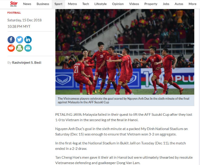 Báo Malaysia khen ĐT Việt Nam thủ hay, xứng đáng vô địch AFF Cup 2018 - 1