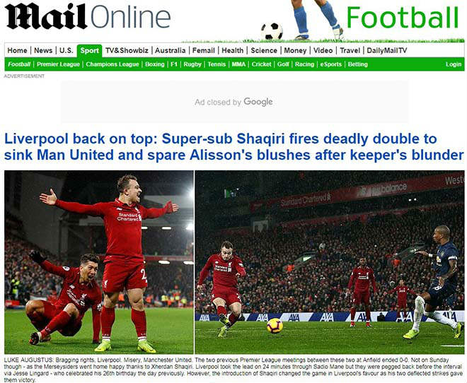 MU thua derby nước Anh: Báo chí tấn công Mourinho, khen Klopp và Shaqiri - 1