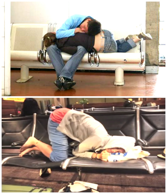 Những tư thế ngủ trong lúc chờ máy bay.