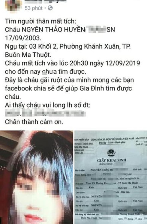 Người nhà nhờ cộng đồng mạng giúp đỡ tìm kiếm Tr. và đã tìm thấy vào tối 16/9.
