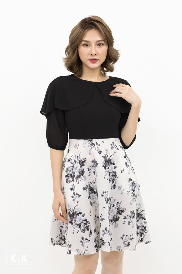 Đầm xòe phối bèo họa tiết hoa HL09-09; Giá gốc: 420.000 VND off 40% - Giá sale 252.000 VND