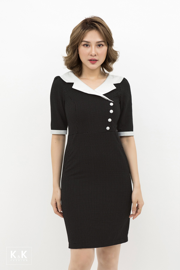 Đầm chữ A chấm bi cổ đan-tông KK90-30; Giá gốc: 430.000 VND off 40% - Giá sale 258.000 VND