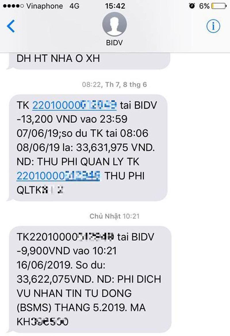 Phí quản lý tài khoản, nhắn tin tự động của BIDV.