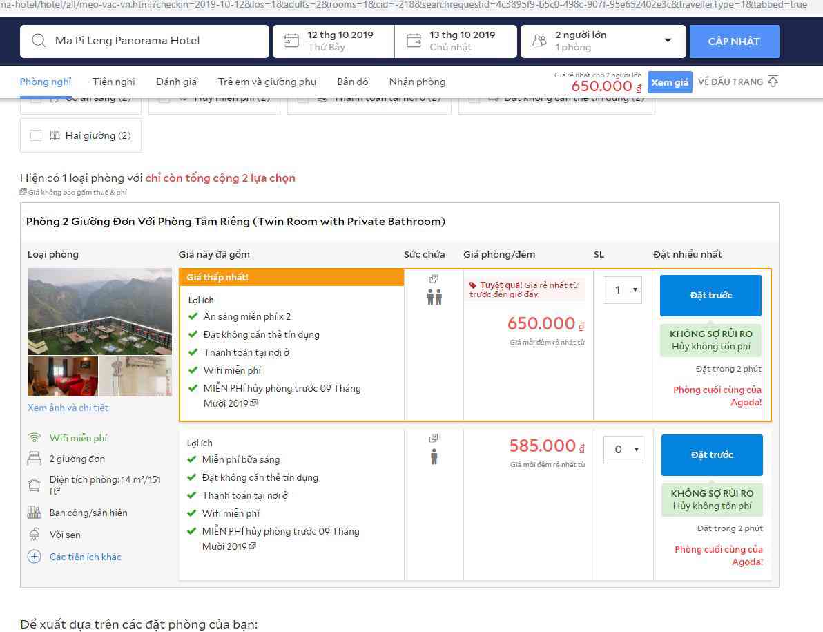 Giá phòng ở khách sạn Panorama Mã Pì Lèng Hà Giang