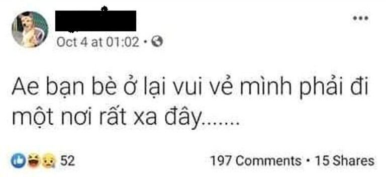 Nội dung đối tượng Tuấn đăng tải trên trang cá nhân Facebook trước khi xảy ra vụ việc