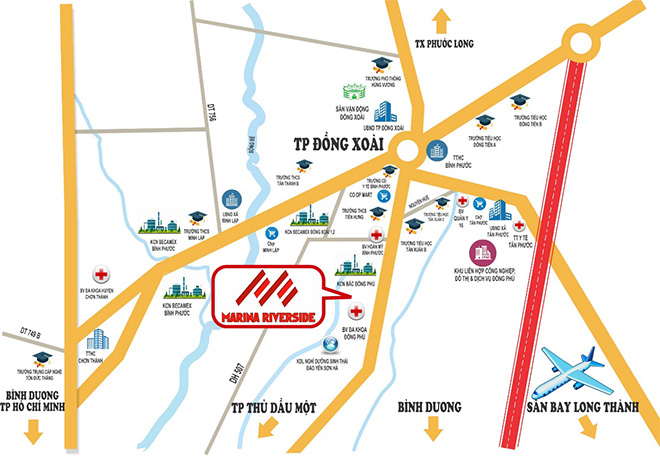 Từ Marina Riverside có thể dễ dàng, nhanh chóng di chuyển, giao thương đến các khu vực trung tâm