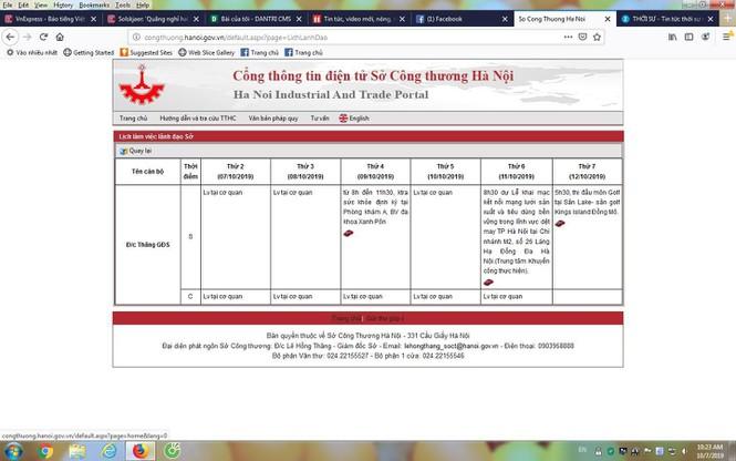 Lích công tác tuần của Sở Công Thương Hà Nội
