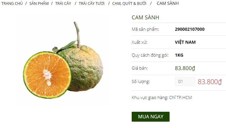 Không đề rõ tỉnh nào sản xuất nhưng cam sành ở đây được bán với giá lên tới 83.800đ/kg