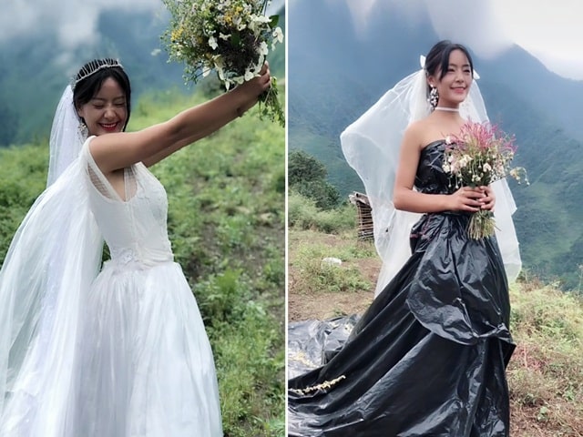 Bạn trẻ - Cuộc sống - Quá xinh đẹp, cô gái lấy túi rác làm váy cũng khiến bao người mê mẩn