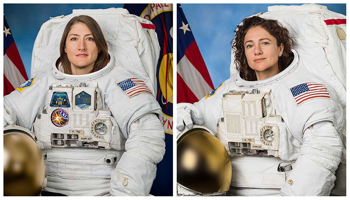 Christina Koch (trái)&nbsp;và Jessica Meir, 2 thành viên của đội nữ phi hành gia đầu tiên trong lịch sử thực hiện chuyến đi ngoài không gian (Ảnh: NASA)