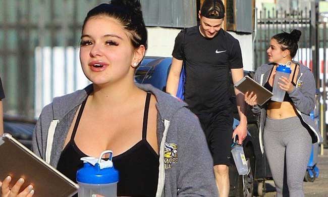 Ariel Winter thường mặc đồ gym không dùng bra, bù lại cô có thể dùng thêm áo khoác nỉ.